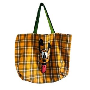 DISNEY Pluto 95th Anniversary Plaid Canvas Tote Bag
